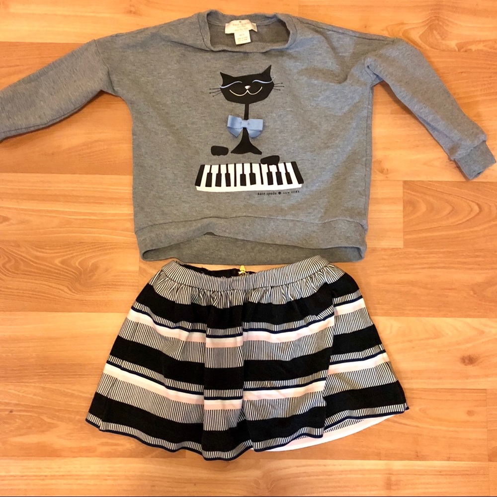 Kate Spade Girls Kitty Sweater & Striped Skirt Set